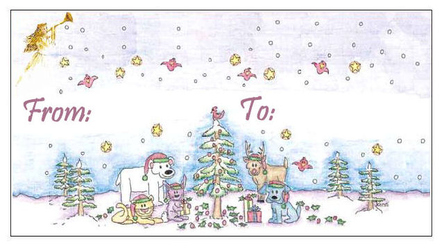 Printable Christmas, Gift Tag, Christmas Tree, Animals, Angel Horizontal Gift tag, Vertical Gift Tag, Free