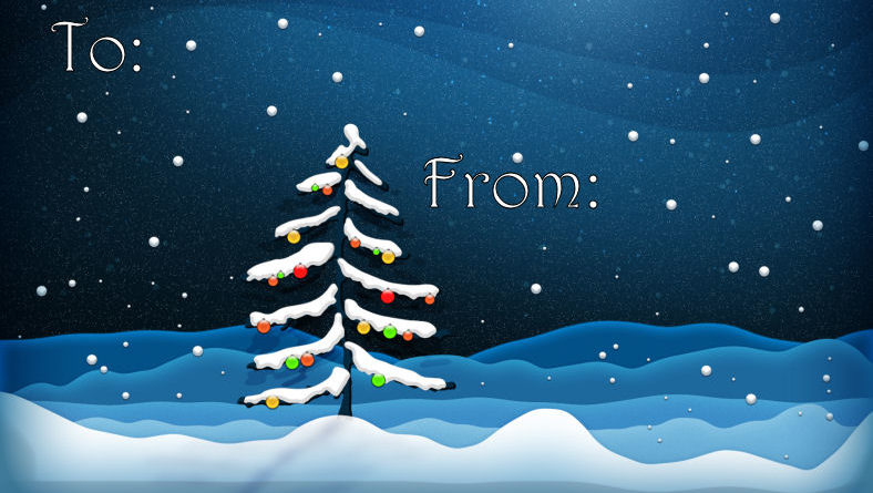 Printable Christmas, Gift Tag, Christmas Tree, Snow, Horizontal Gift tag, Free Tags, Dark Blue